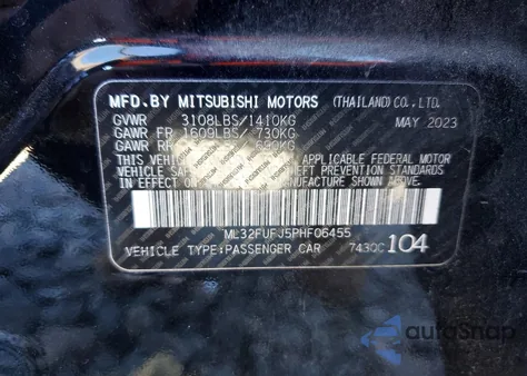 2023 Mitsubishi Mirage G4 Es z USA, uszkodzony, nr VIN ML32FUFJ5PHF06455